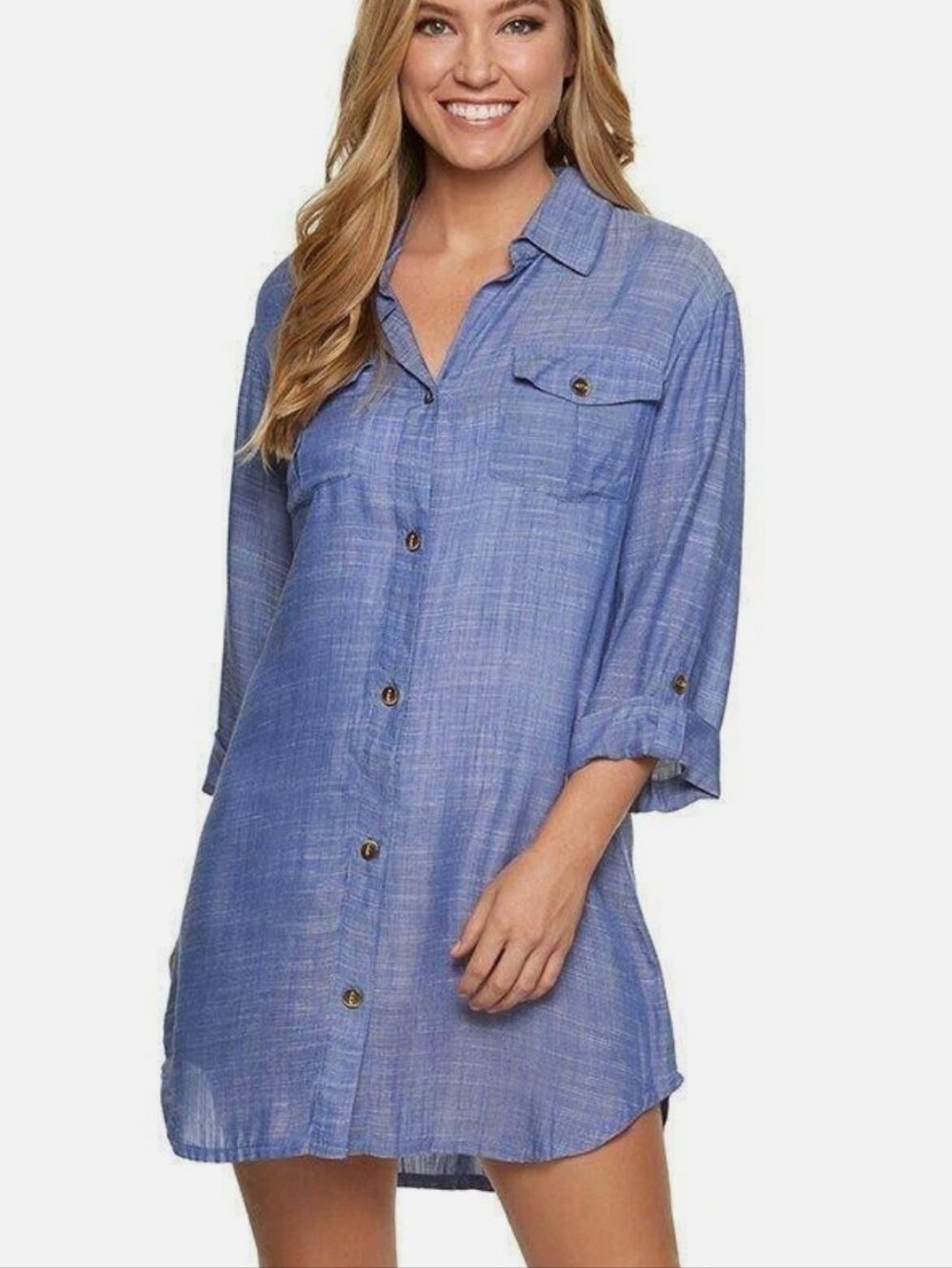 Light Blue Button-Down Shirt Dress/Cover Up